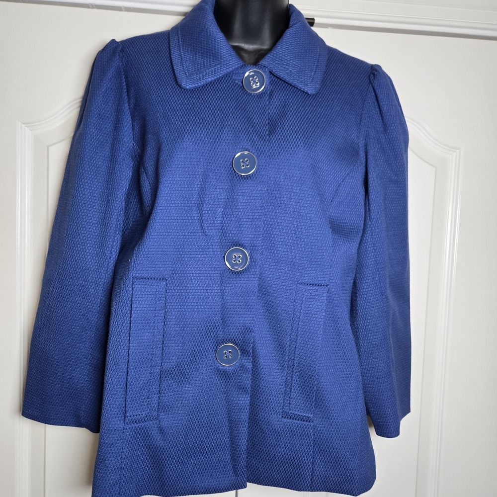 NWT Dialogue Coat Women Blue Textured Button Blazer Jacket XS QVC Career Office‎